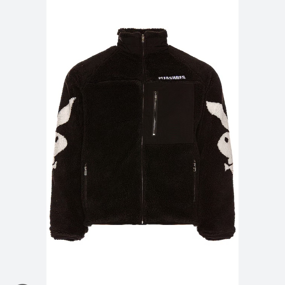Pleasures x Playboy Bunny Sherpa Zip Up Jacket in black